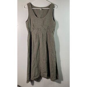 Womens HomeFrocks Lagenlook Minimalist Linen Dress Green‎ S Midi Sleeveless